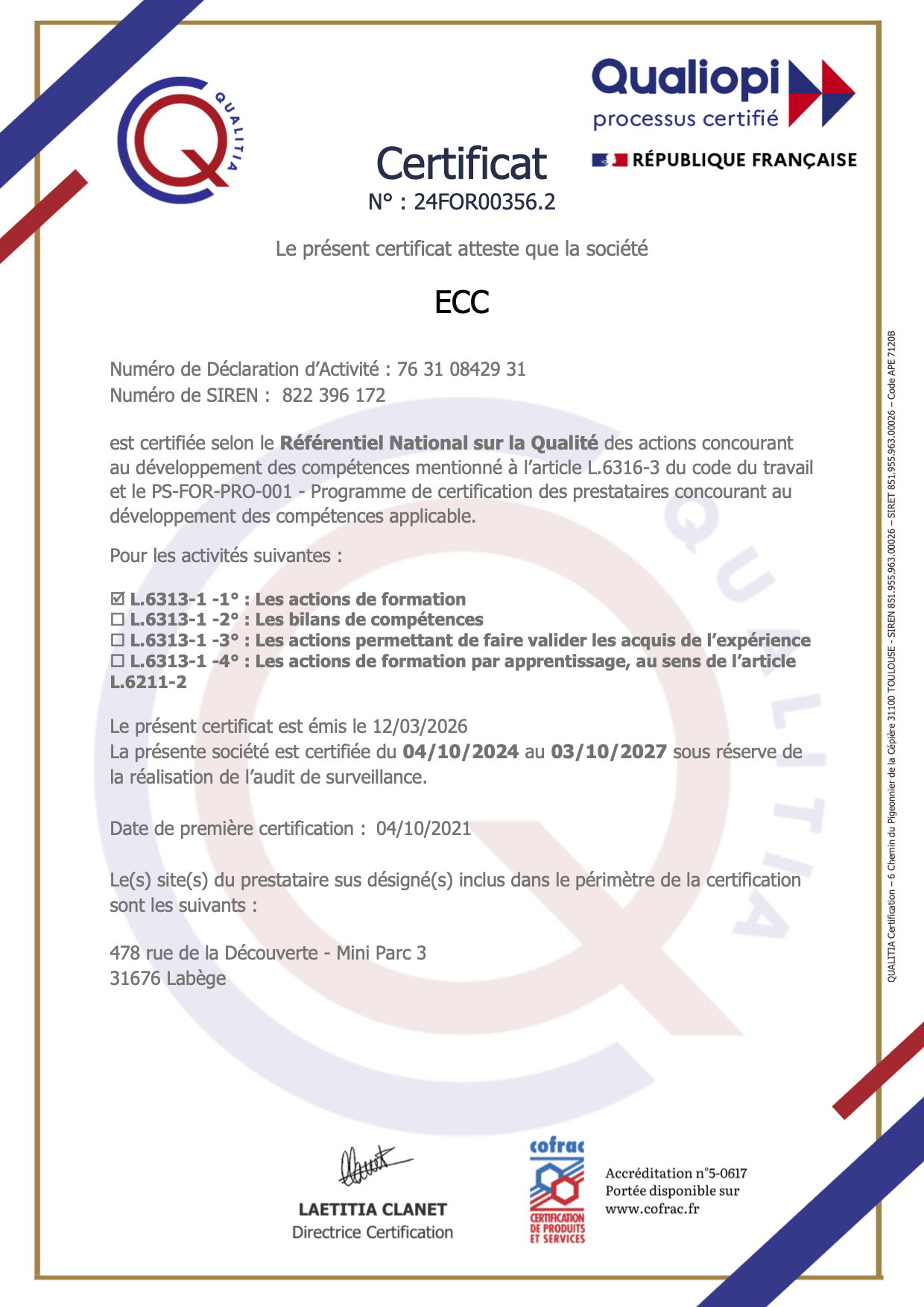 Certificat de conformité